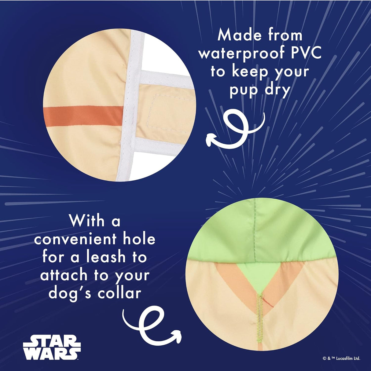 Impermeable para perros Yoda, Star Wars, con abertura para correa, Grande