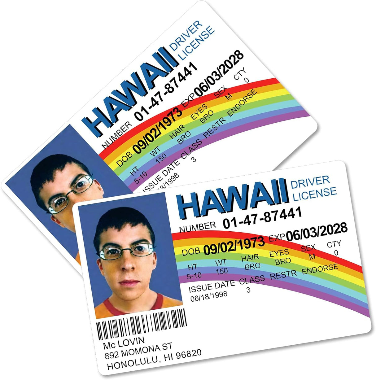 Tarjetas de Broma McLovin, Licencia Falsa, Superbad, Props Disfraz