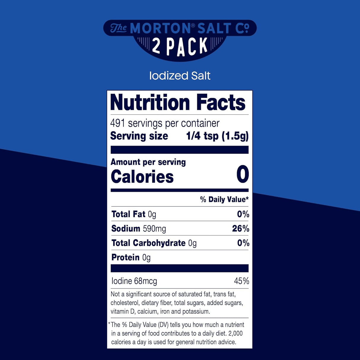 Sal de Mesa Iodada Morton, Ideal para Cocinar, 2-Pack 26 oz