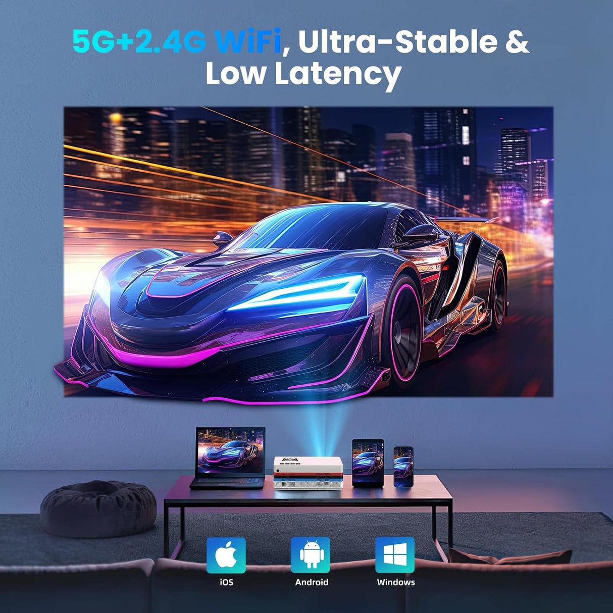 Proyector Smart FUDONI 1080P WiFi, Dolby, 600ANSI, Auto Keystone