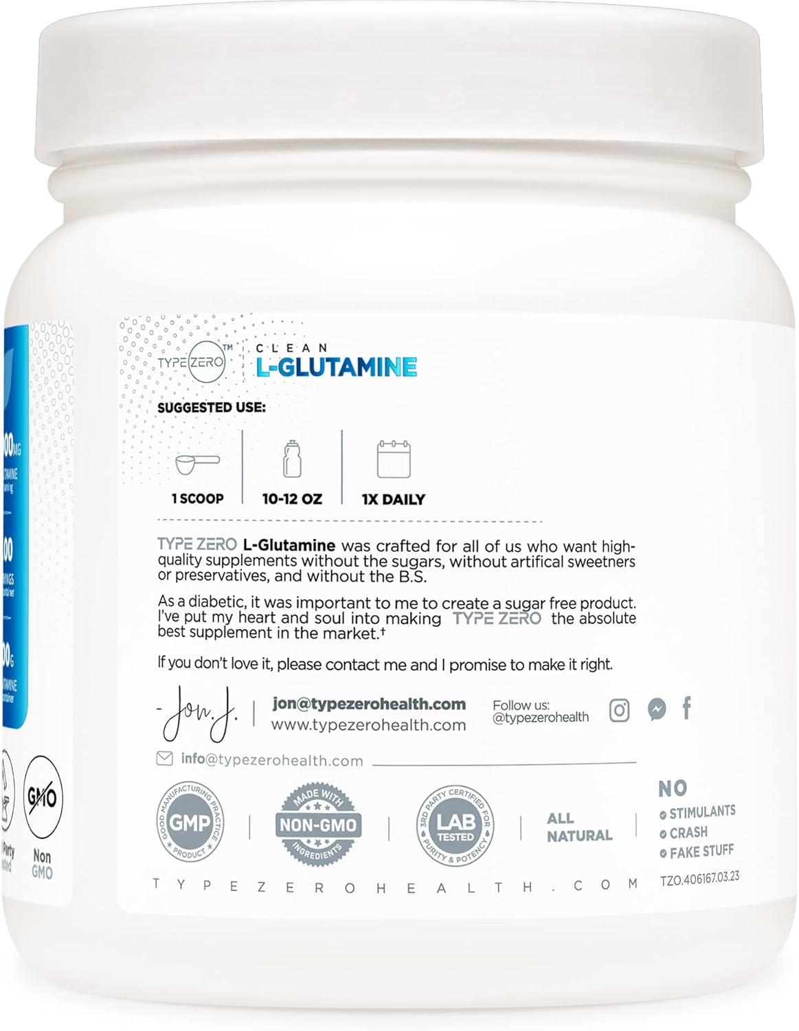 Suplemento L-Glutamina en polvo Type Zero 500g, vegano y puro