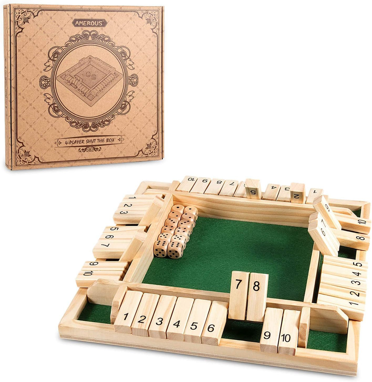 Juego de Mesa Amerous Shut The Box con 12 Dados, 1-4 Jugadores