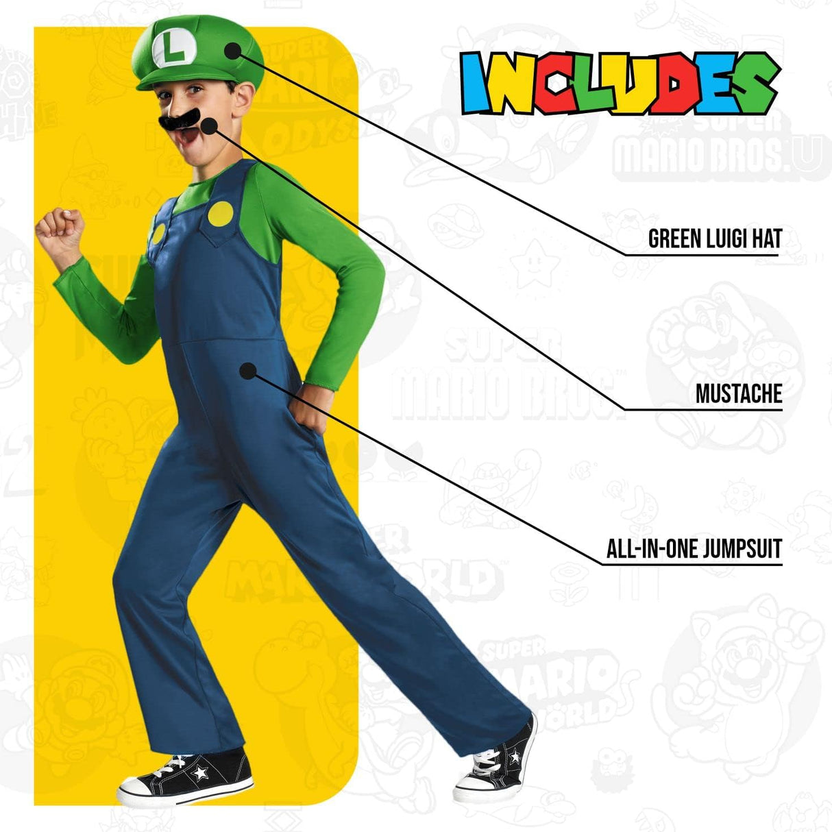 Disfraz Clásico Luigi, Nintendo, para niños, Talla Grande 10-12
