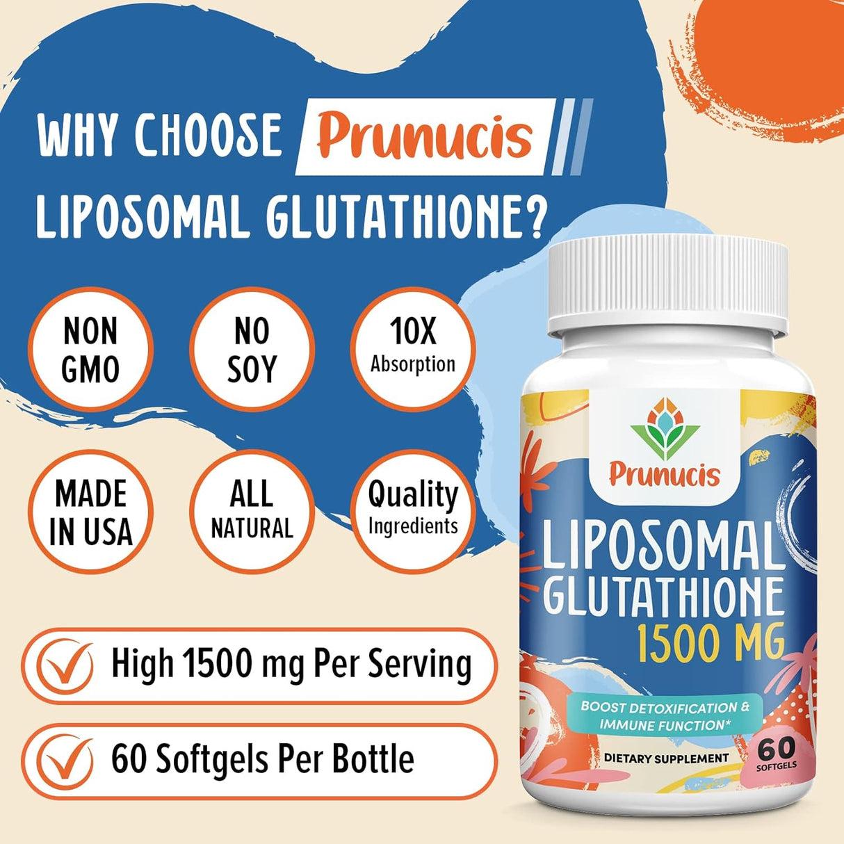 Suplemento L-glutatión reducido liposomal de 2400 MG 60 cáp