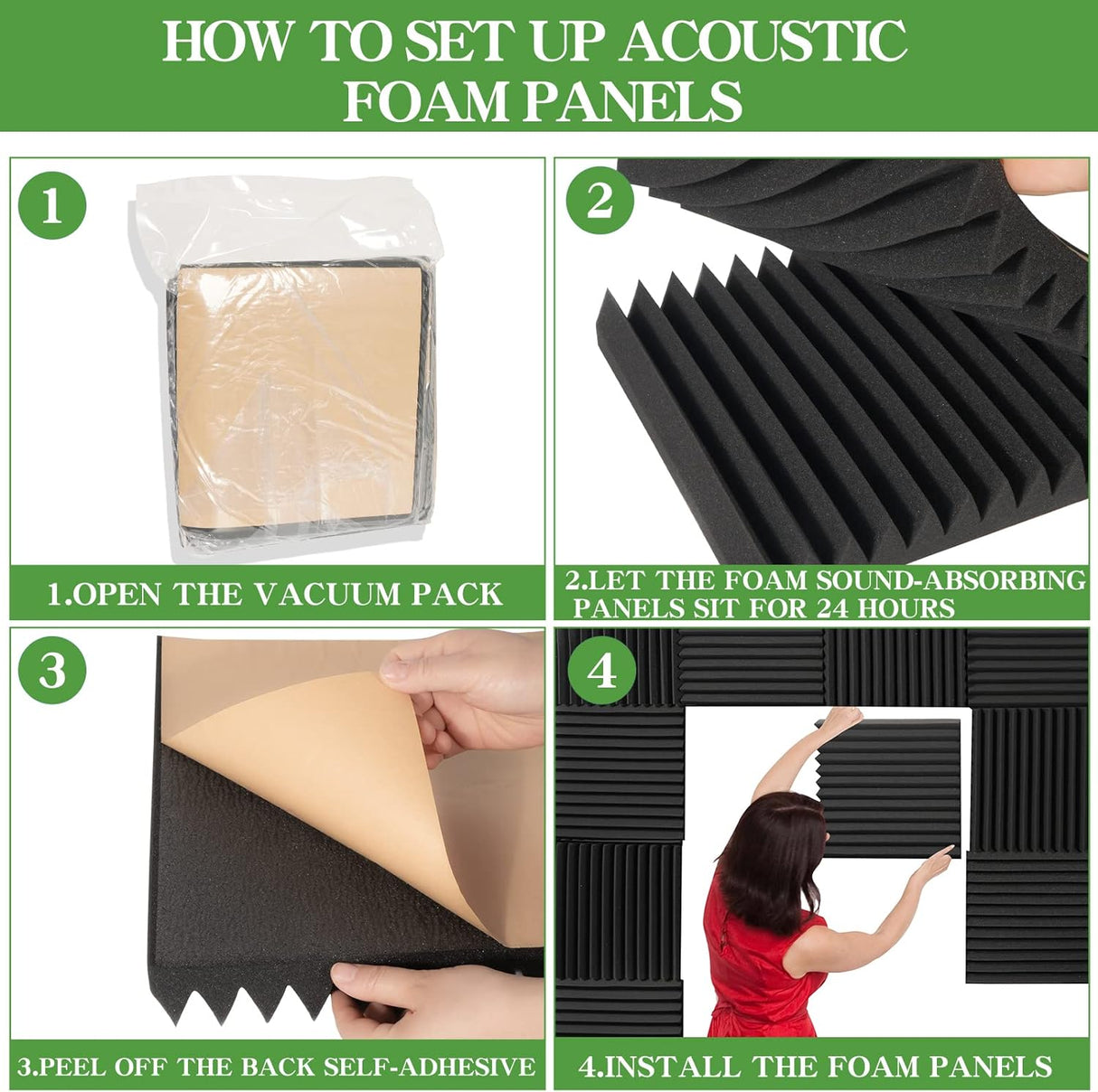 Paneles Acústicos Autoadhesivos 24 Pck, Alta Densidad 2 x 12