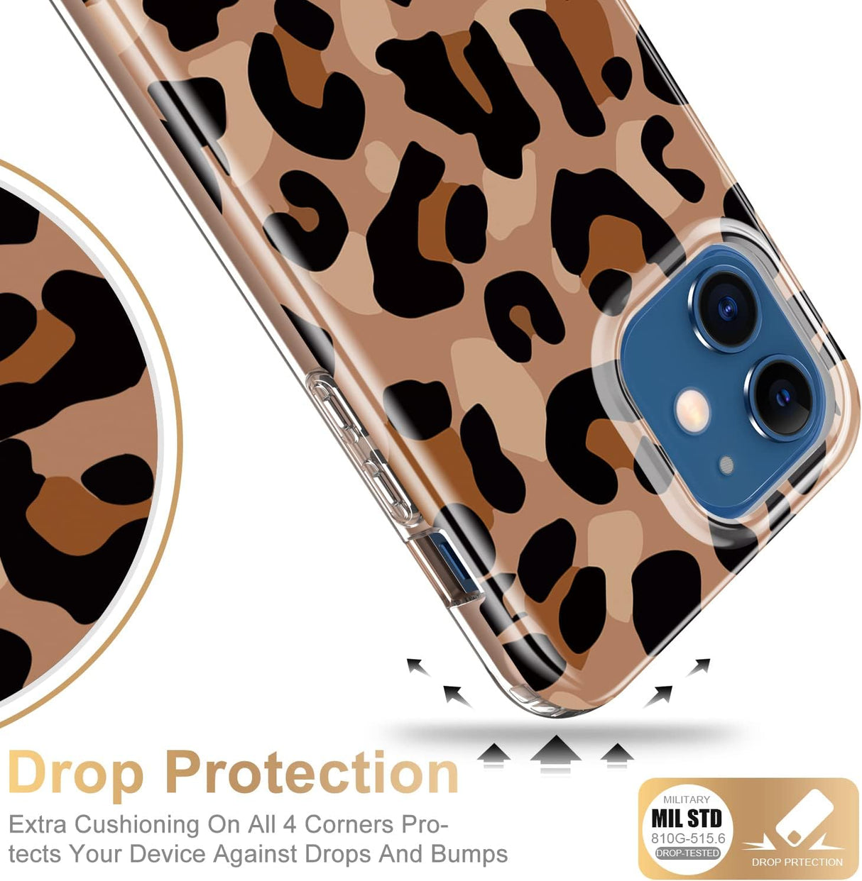 ESDOT Funda para iPhone 12, iPhone 12 Pro con protector de pantalla integrado, funda resistente con diseños de moda para mujeres y niñas, funda protectora para iPhone 12/12 Pro de 6.1 pulgadas, hermoso guepardo