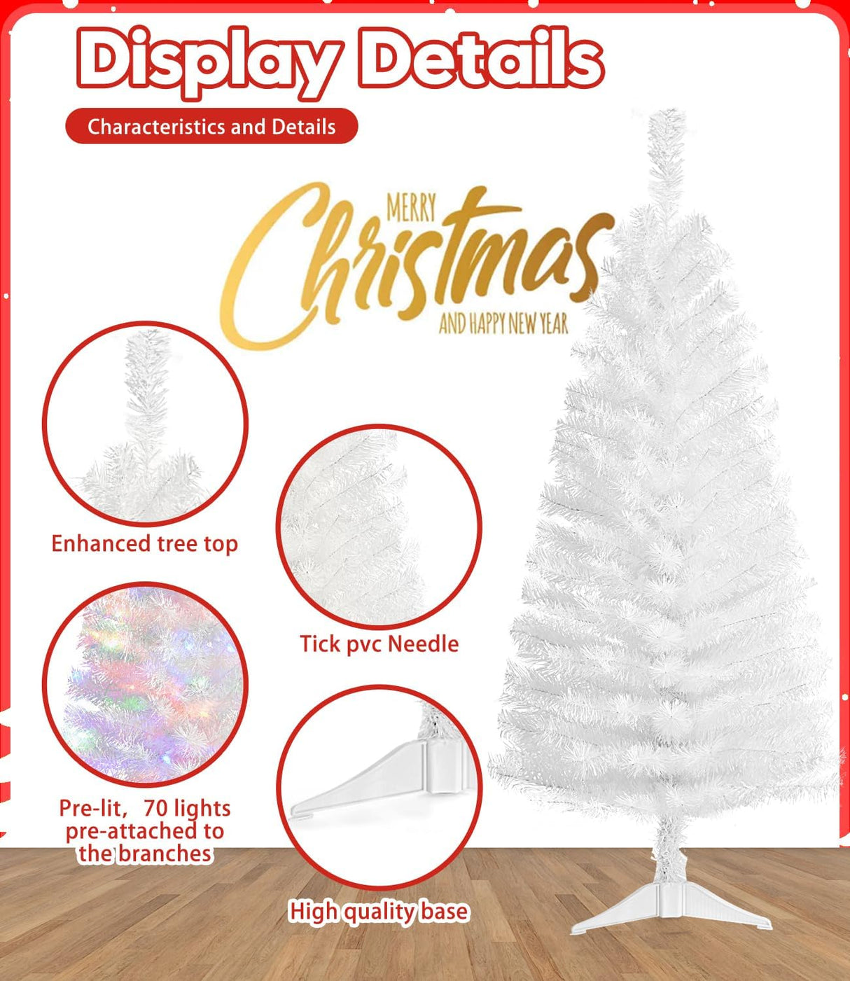 Árbol de Navidad Artificial Preiluminado, luces cálidas y de color, 4 pies