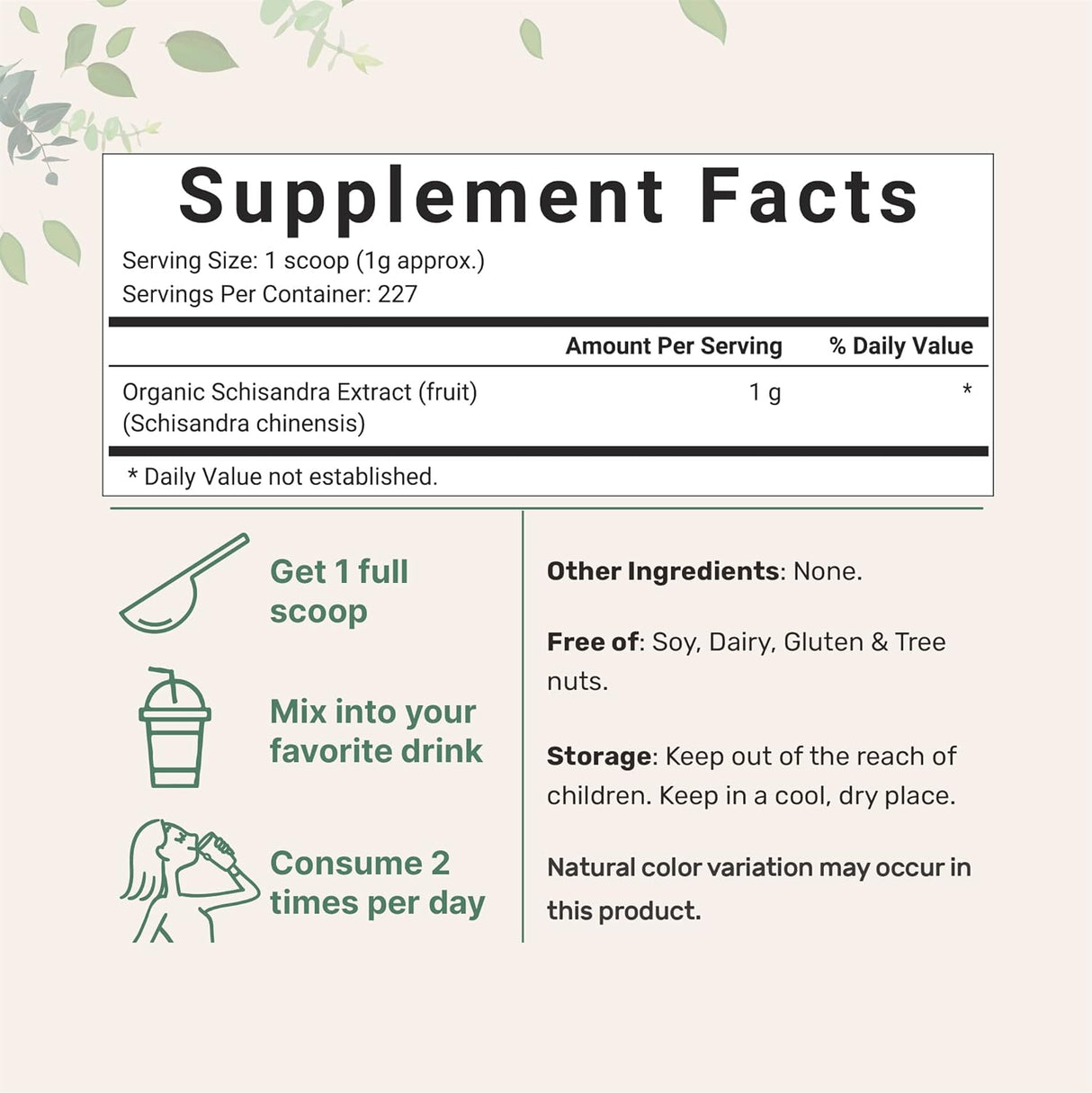 Polvo de extracto de Schisandra orgánico, 8 onzas adaptógeno