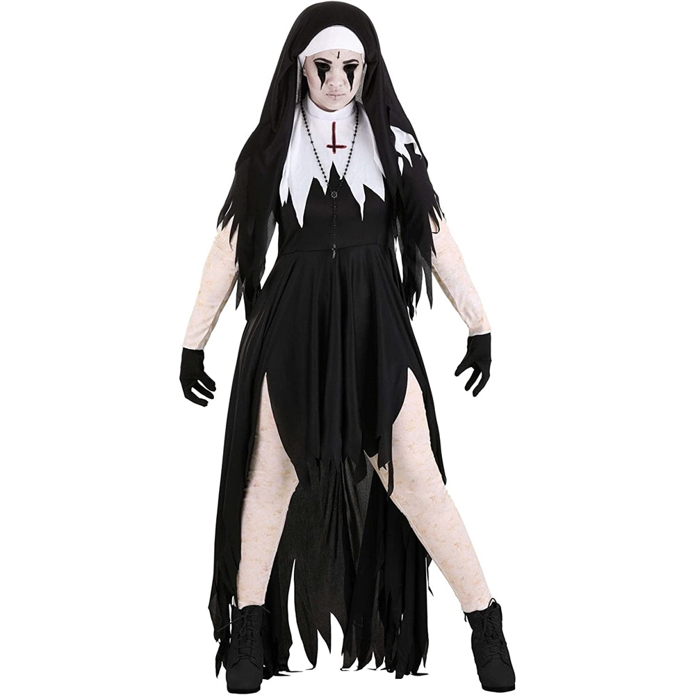 Disfraz de monja terrible para mujer Negro blanco talla XL