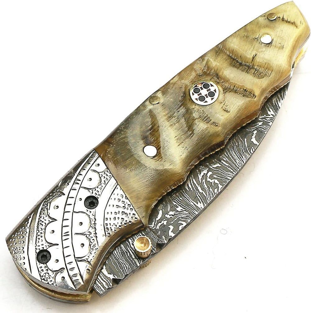 Cuchillo de acero de damasco forjado hecho a mano con funda