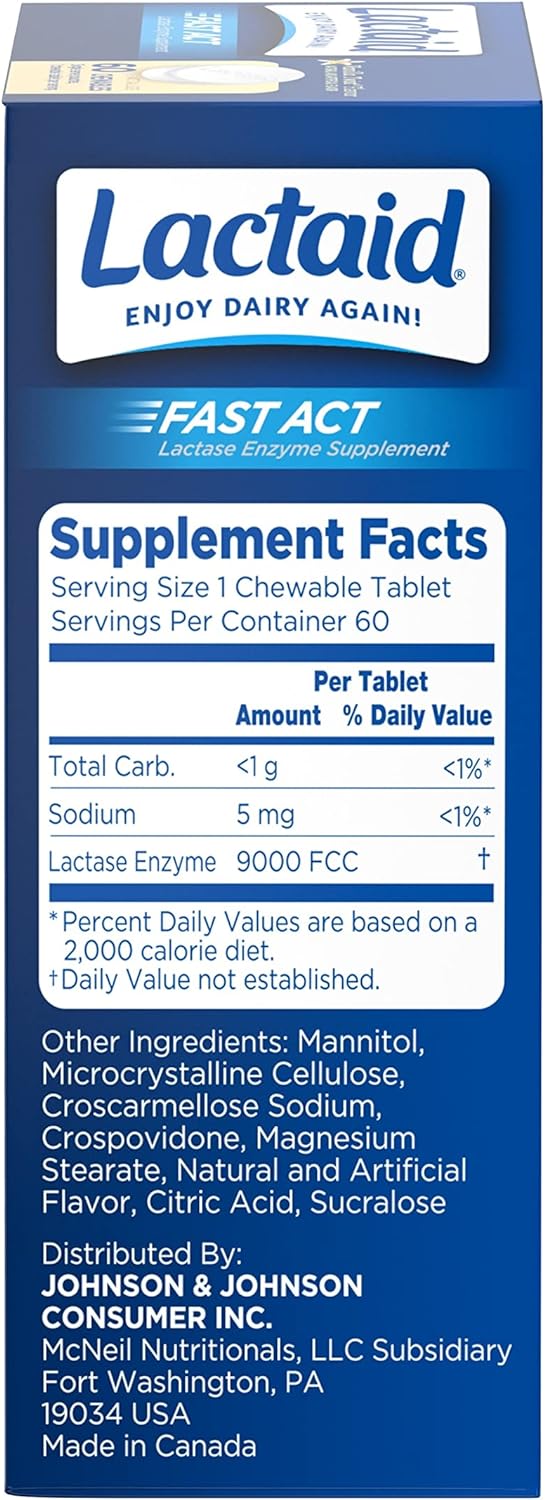 Suplemento Lactaid Fast Act masticable, vainilla