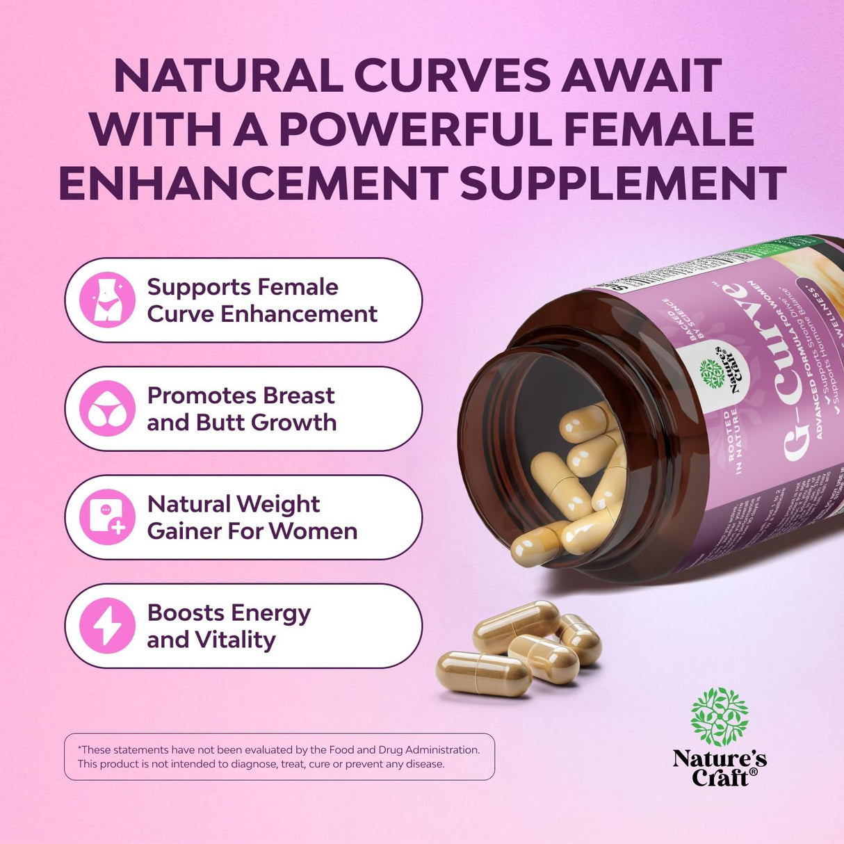 G-Curve Suplemento para aumento de busto y glúteos, 120 cápsulas