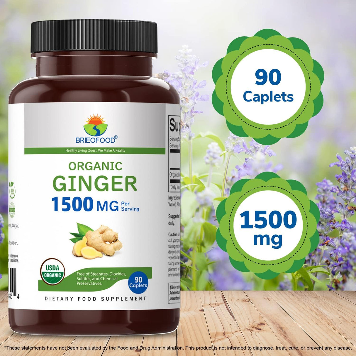 Suplemento Jengibre orgánico 1500 mg, 45 porciones 90 table