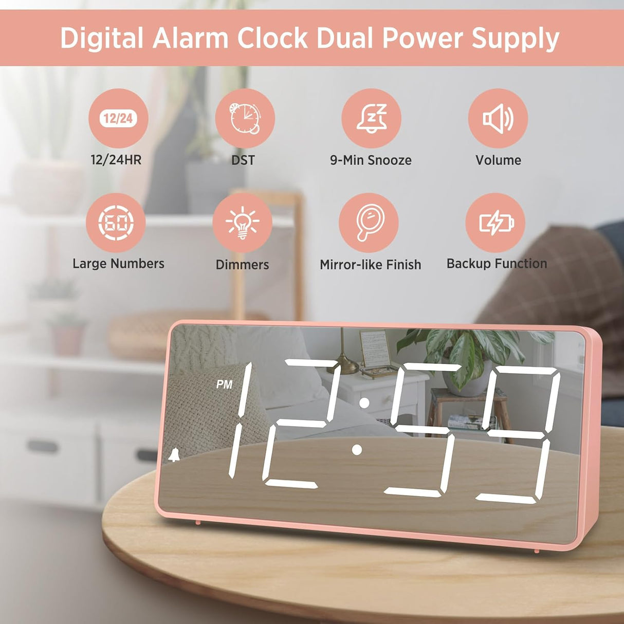 Reloj Digital Despertador con Respaldo de Batería y Números Grandes