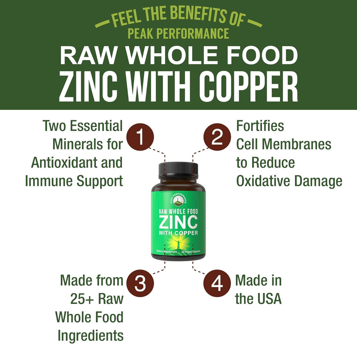 Suplementos Zinc de alimentos enteros crudos con cobre