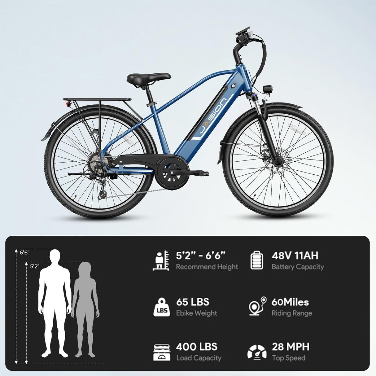 Bicicleta eléctrica Jasion Roamer 1200W, 60 millas, 7 velocidades