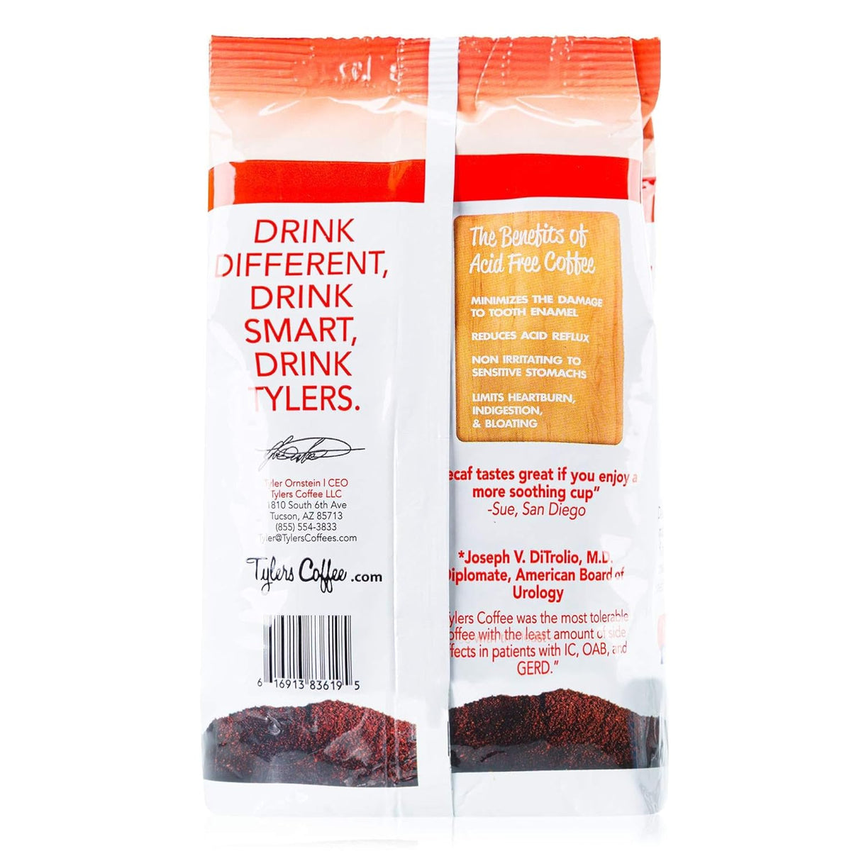 Café Molido Orgánico Sin Ácido Tyler - 100% Arábica Descafeinado