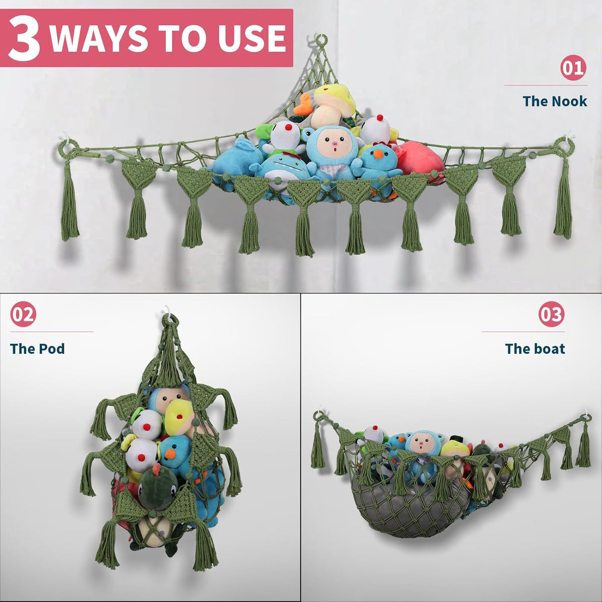 Hamaca de Almacenamiento de Peluches, Organizador Macramé Jumbo