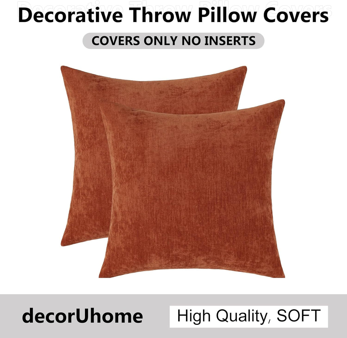 Funda de cojín decorativa decorUhome, chenilla suave, 18x18, 2pzs