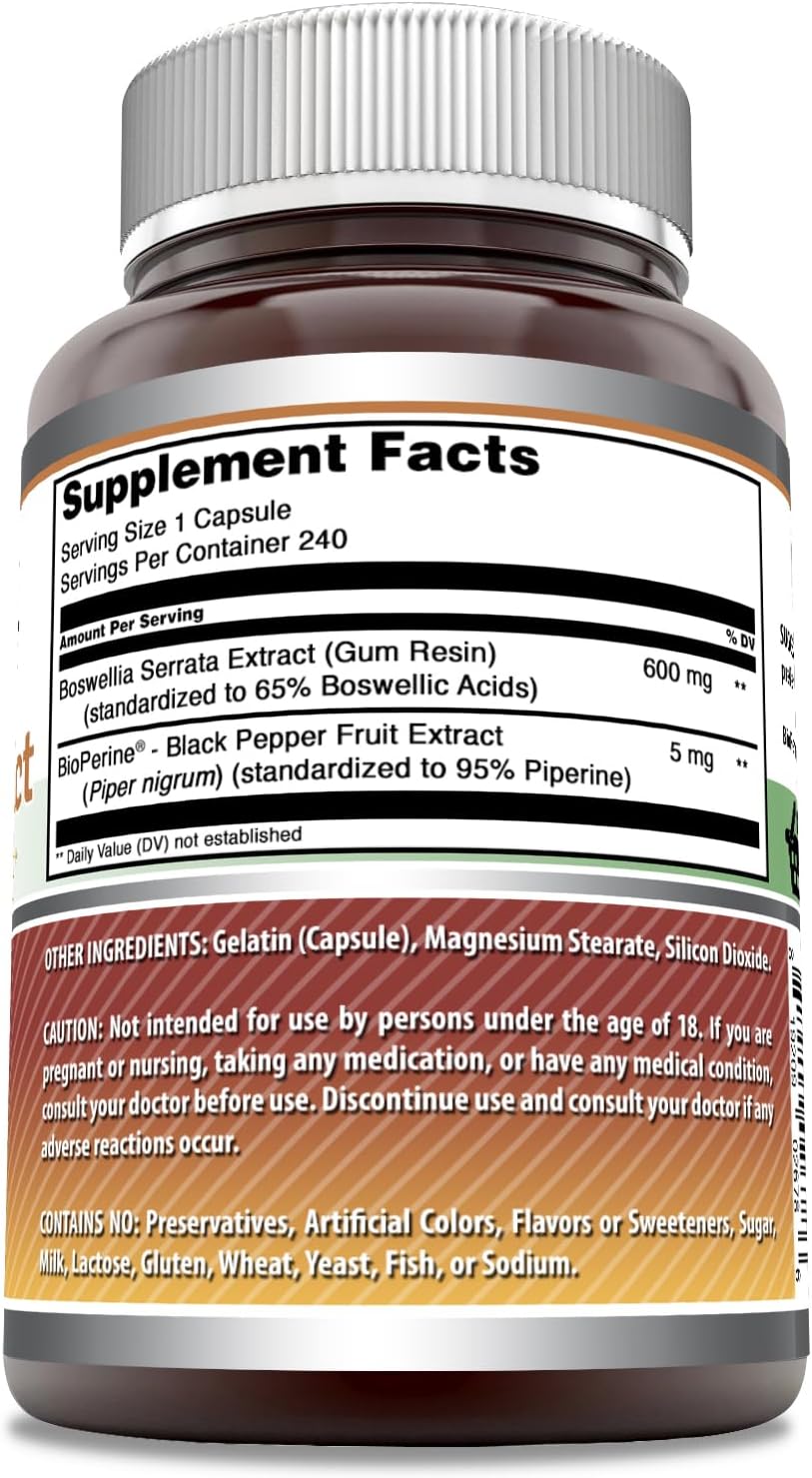 Extracto de Boswellia con Bioperine 600mg | Sin Gluten | USA