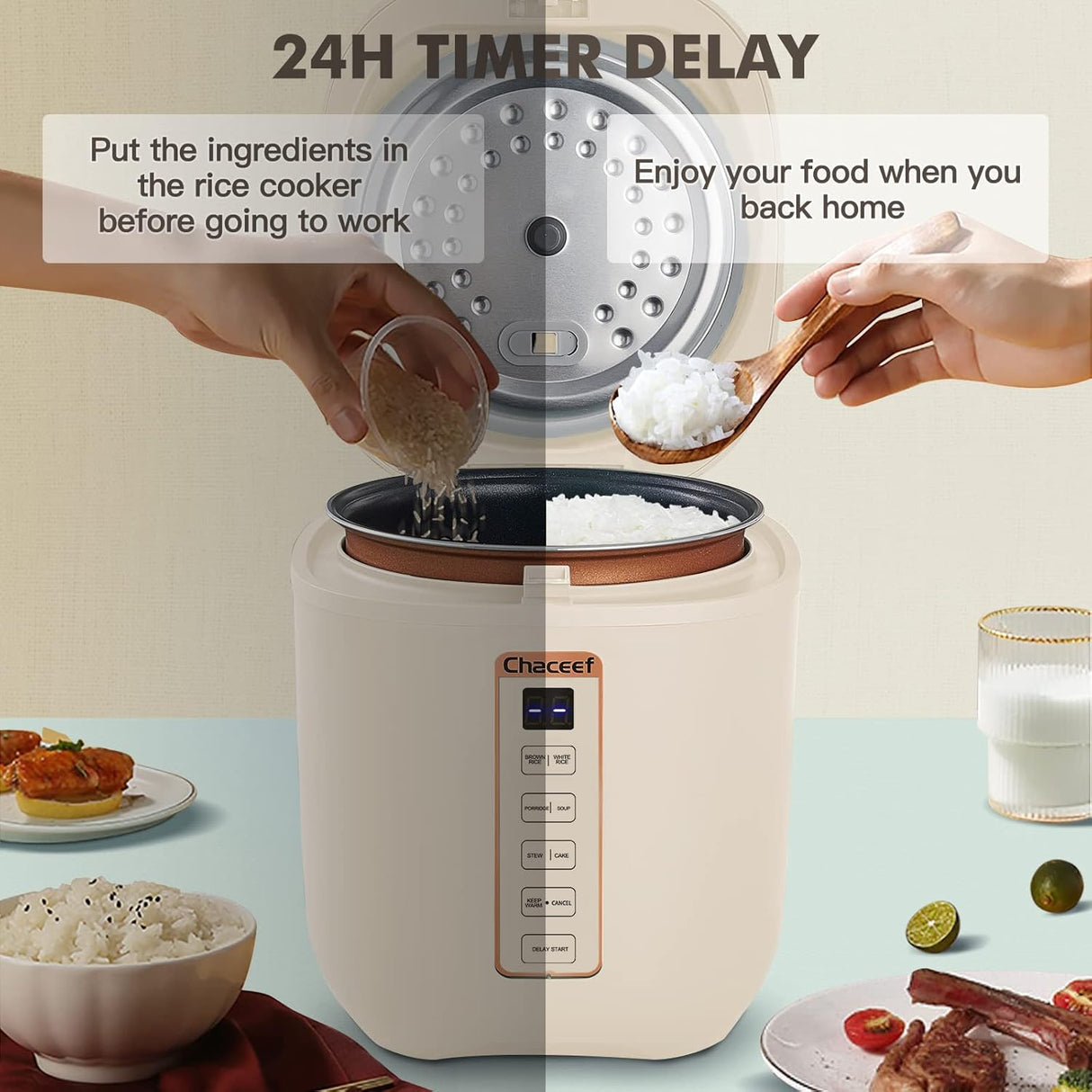 Arrocera portátil CHACEEF 1.2L, 2 tazas, función vaporera