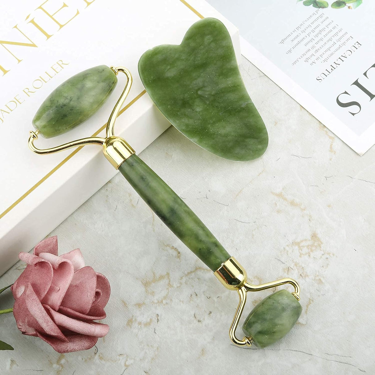 Juego de rodillo de jade y Gua Sha masajeador Deciniee