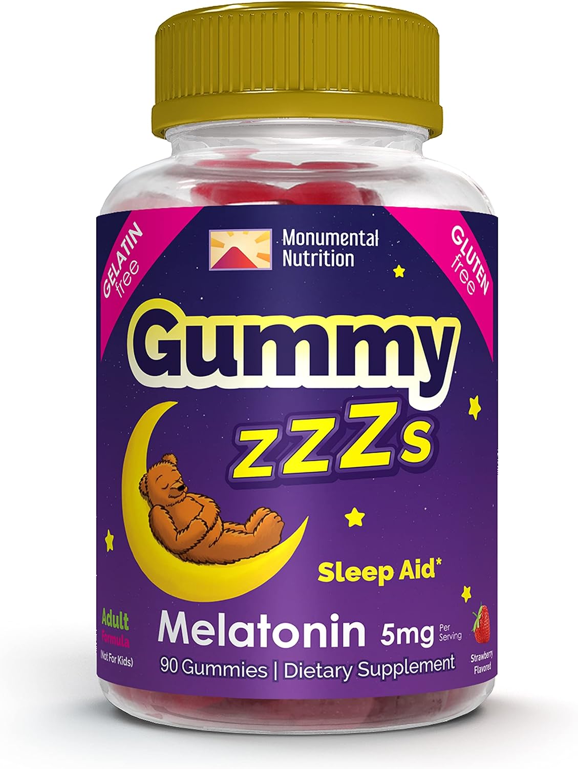 Gummy ZZZs Melatonina, sin gelatina vegetariana sabor fresa