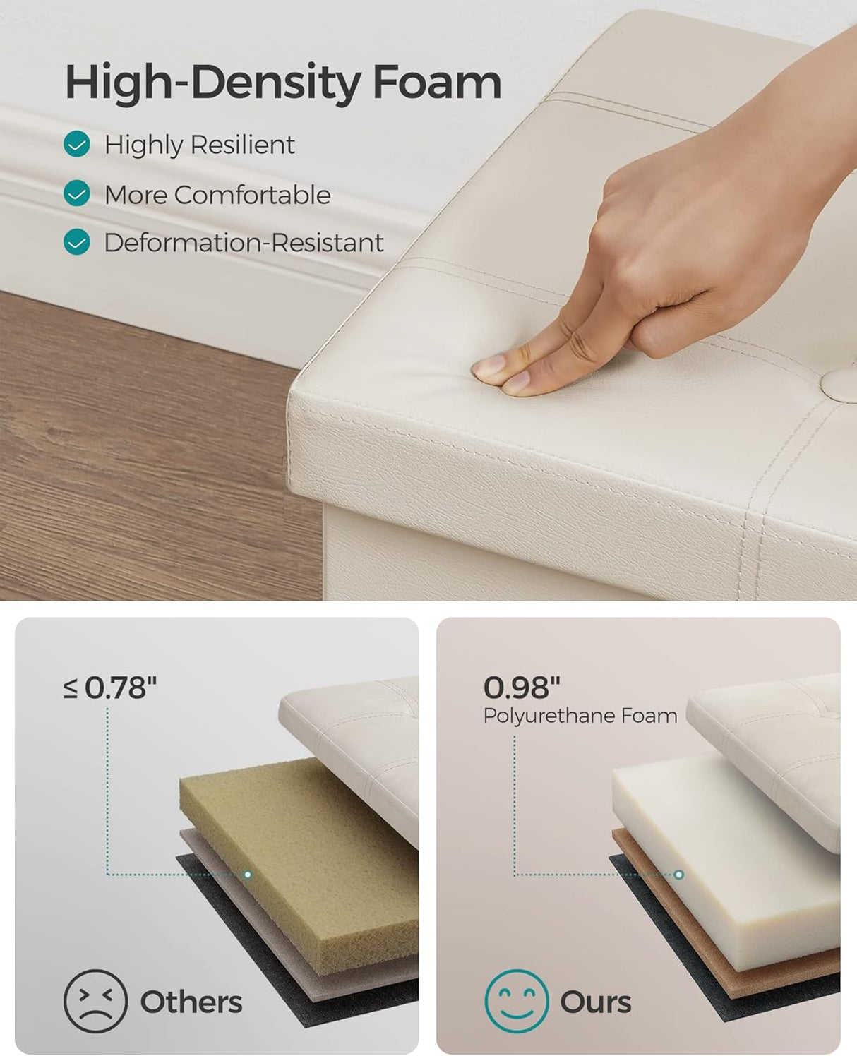 Otomana plegable de almacenamiento, asiento acolchado, ULSF70M