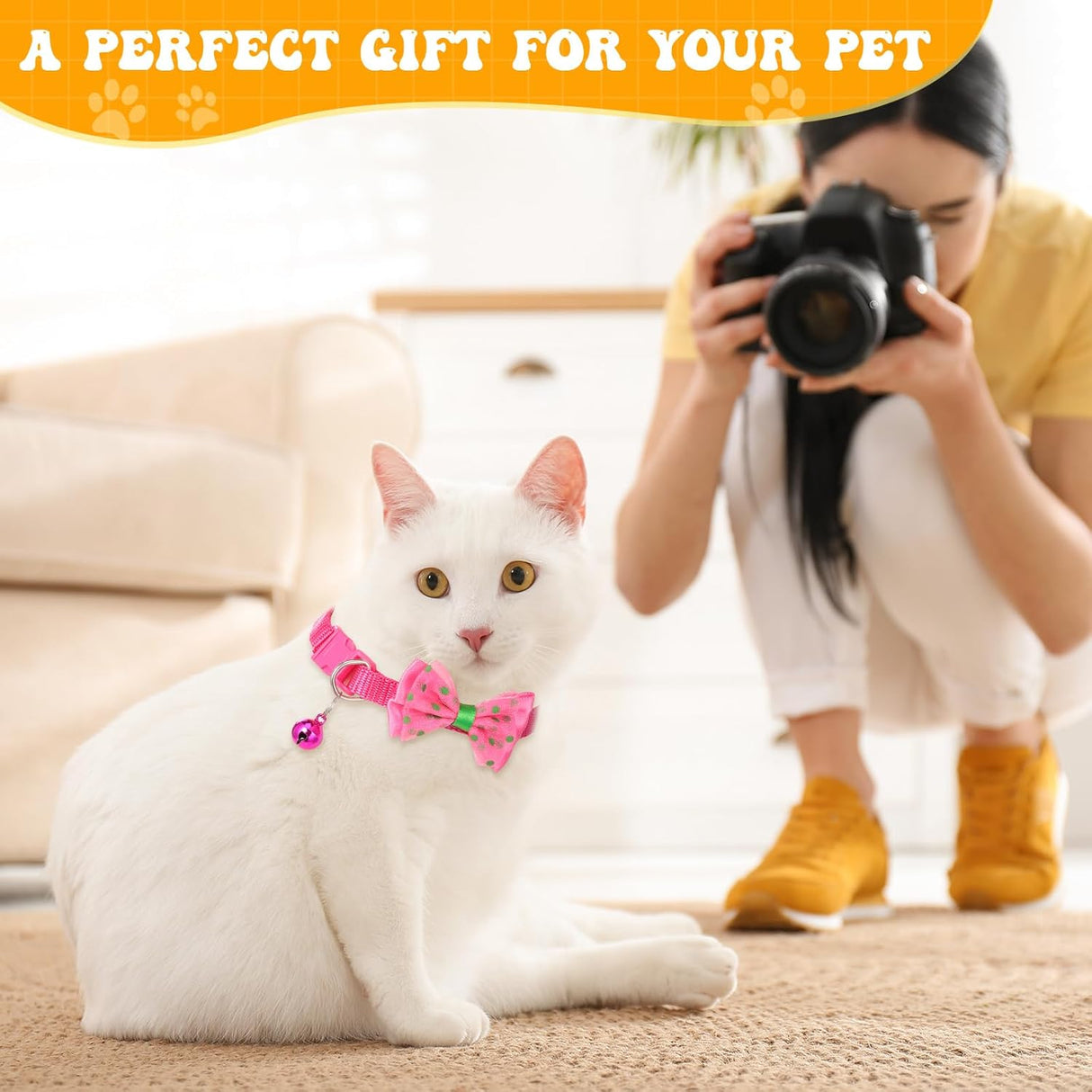 Collares Ajustables con Moño y Flor para Perros y Gatos Pequeños