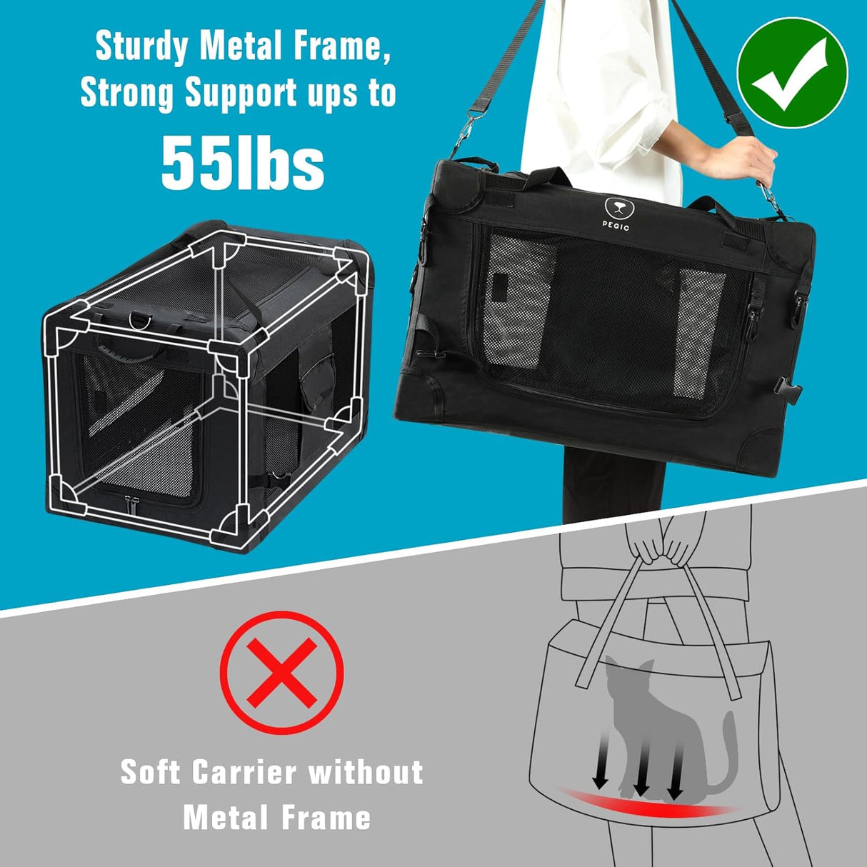 Transportadora de Gatos Pegic, Suave, Colapsable, XL para 2 Kittens