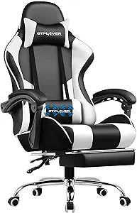 Silla Gamer con Reposapiés y Soporte Lumbar, Ajustable 360°