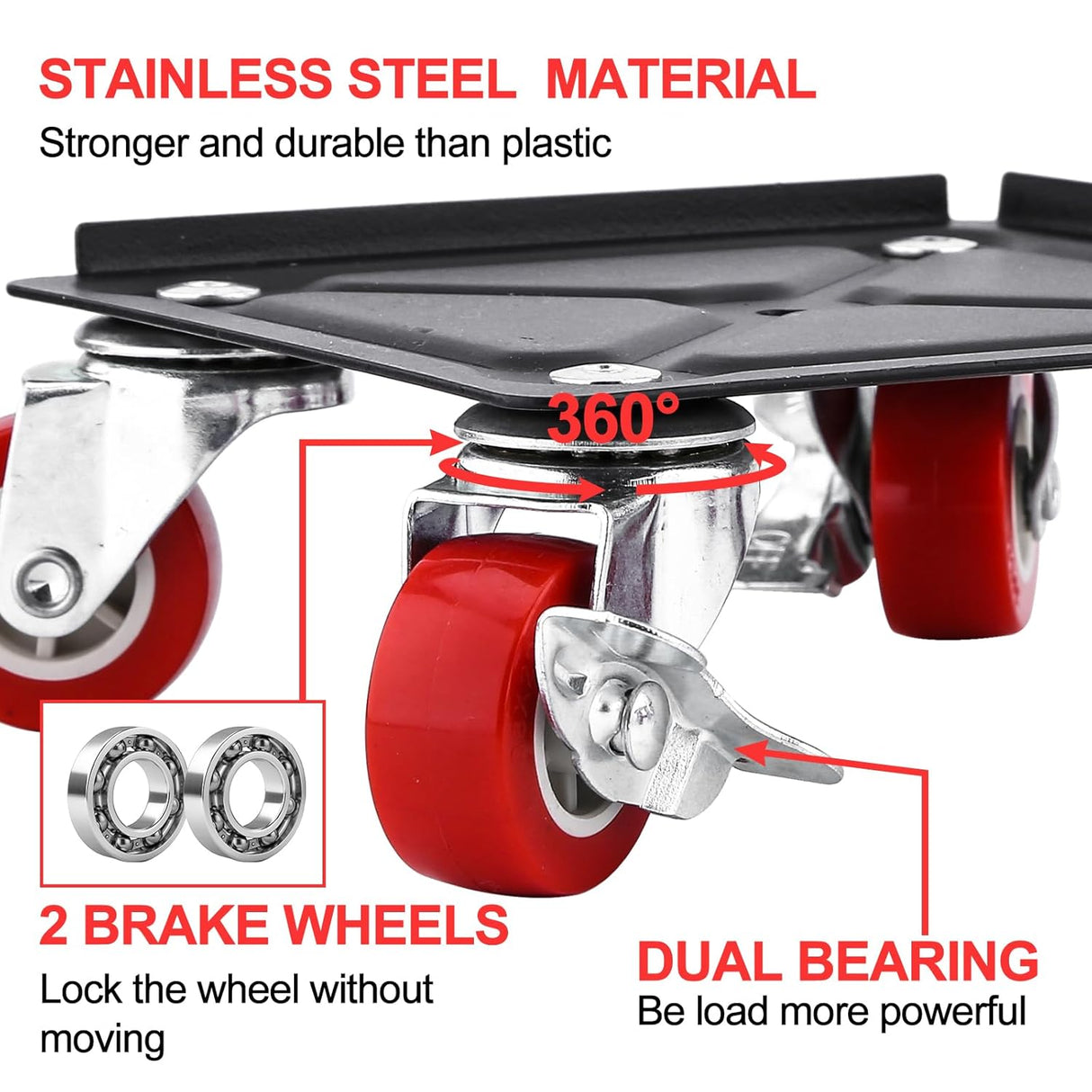 Carretillas Movedoras OCGIG, Carga 3000LBS, 4 Piezas