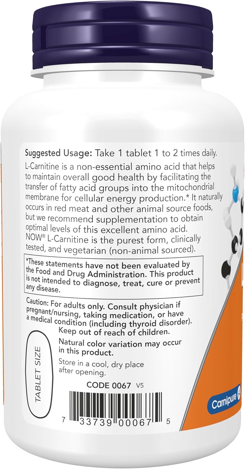 L-Carnitina 1000 mg NOW Foods, Apoyo Fitness, 50 Tabletas