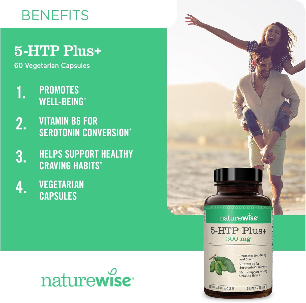 Suplemento 5-HTP 200mg NatureWise, Vegan, B6, 30 Cápsulas