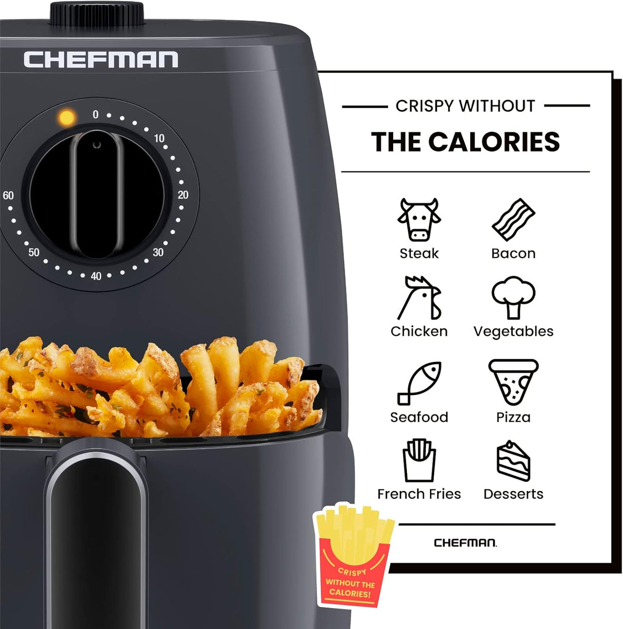 Freidora de aire Chefman TurboFry 2QT, sin aceite, 60 min