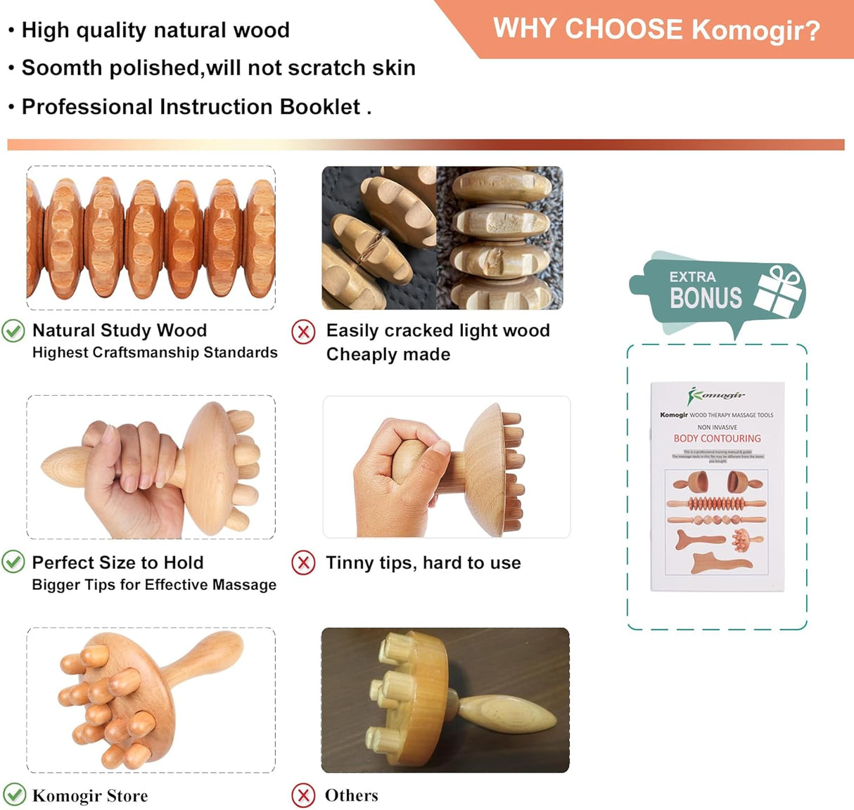 Kit de Masaje de Madera 5 en 1 para Drenaje Linfático