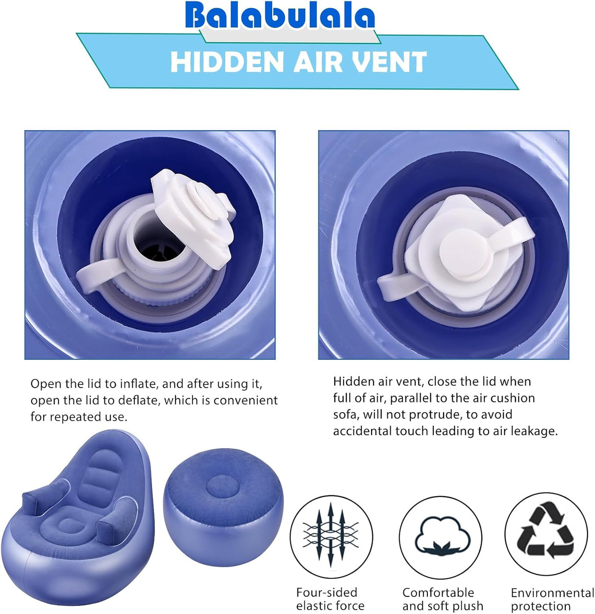 Sofá Inflable con Descanso y Otomana, para Camping y Hogar