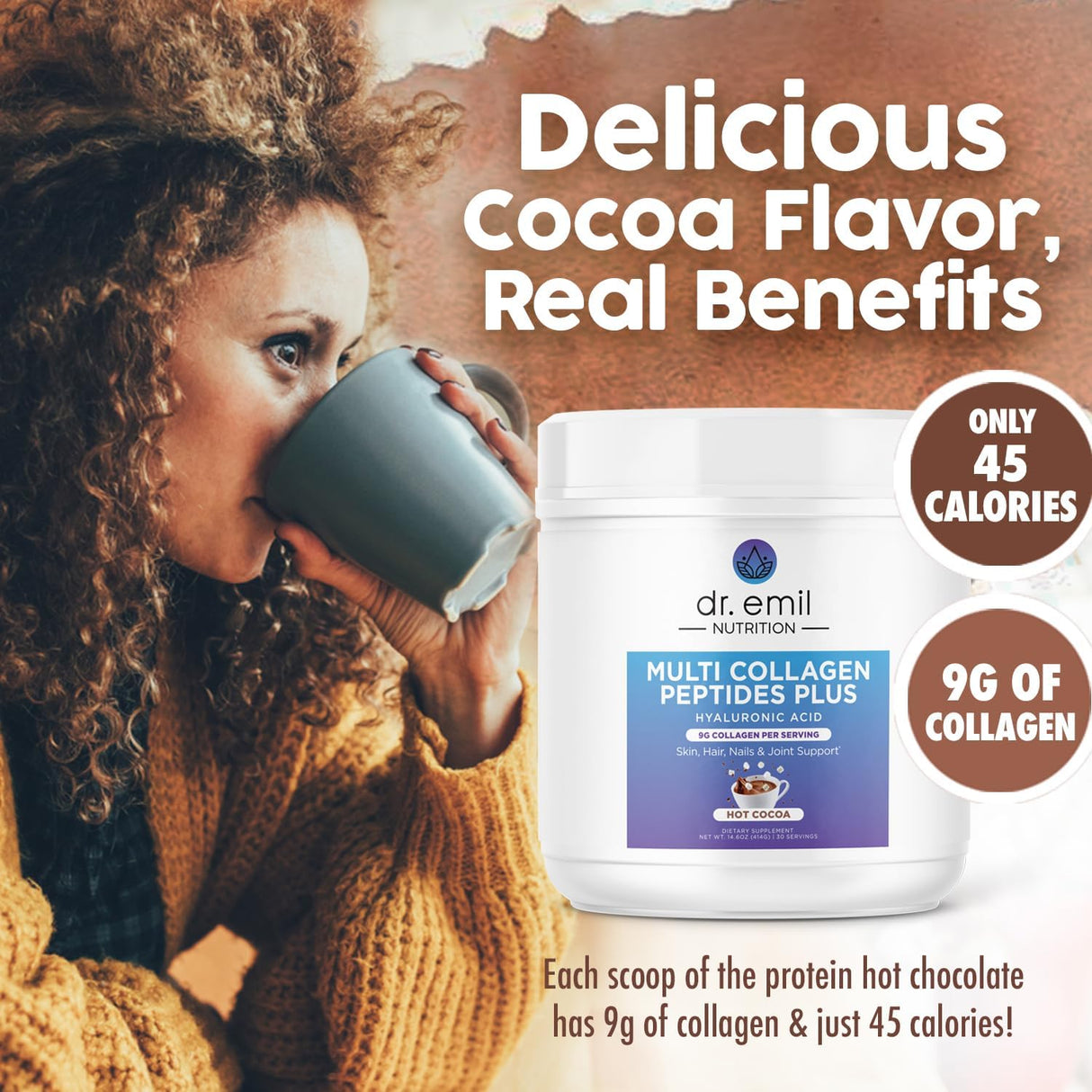 Polvo de péptidos de colágeno con sabor a cacao caliente