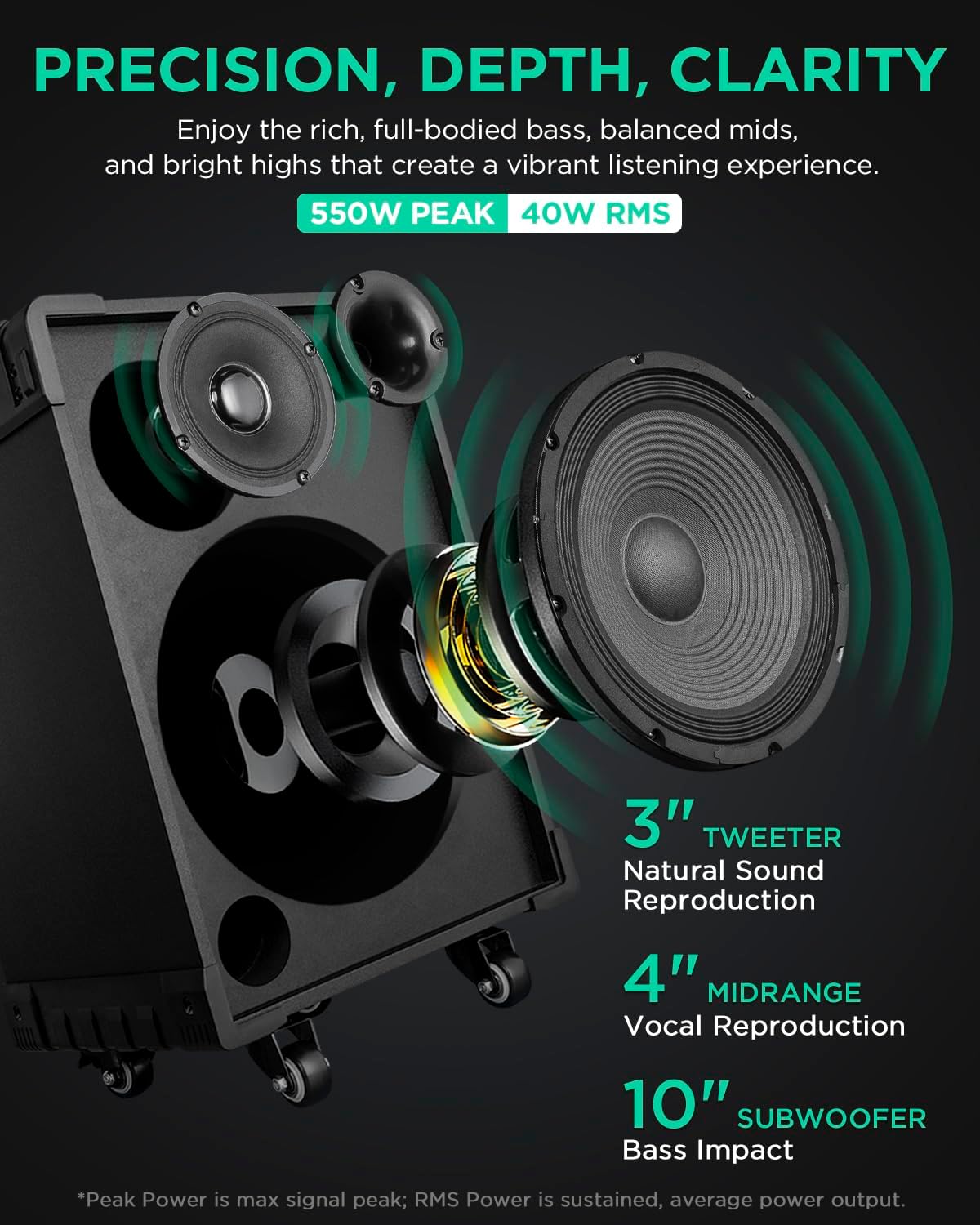 Sistema PA Trolley 3-Way, Micrófonos Inalámbricos, 10 Subwoofer