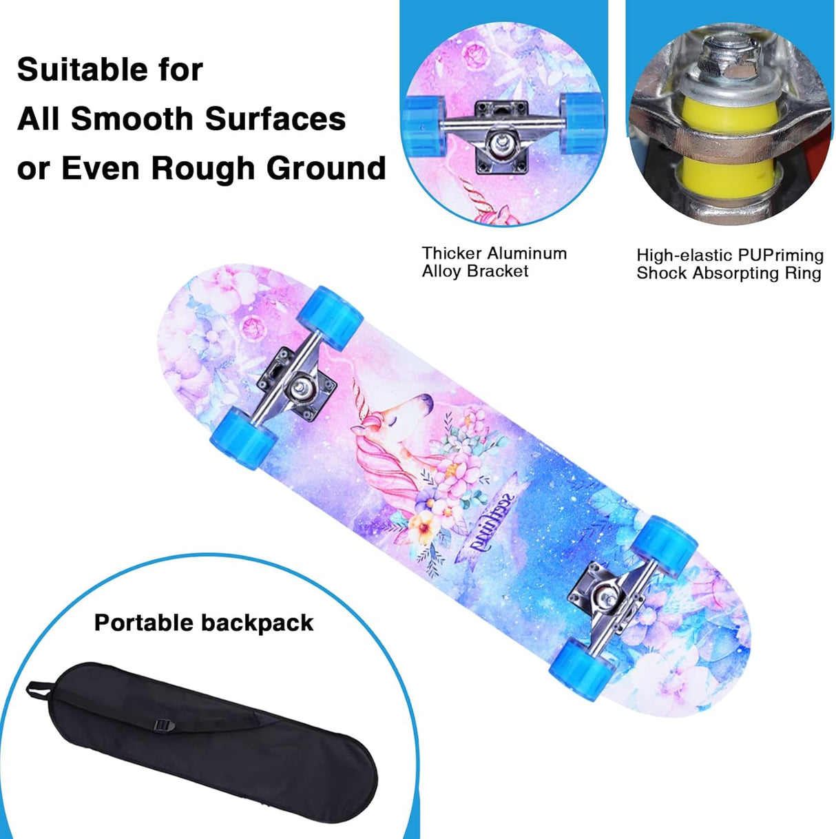 Patinetas completas para principiantes, 31" con diseño de unicornio y calavera