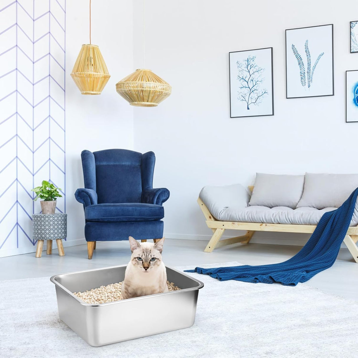 Paquete de 2 cajas de arena de acero inoxidable para gatos