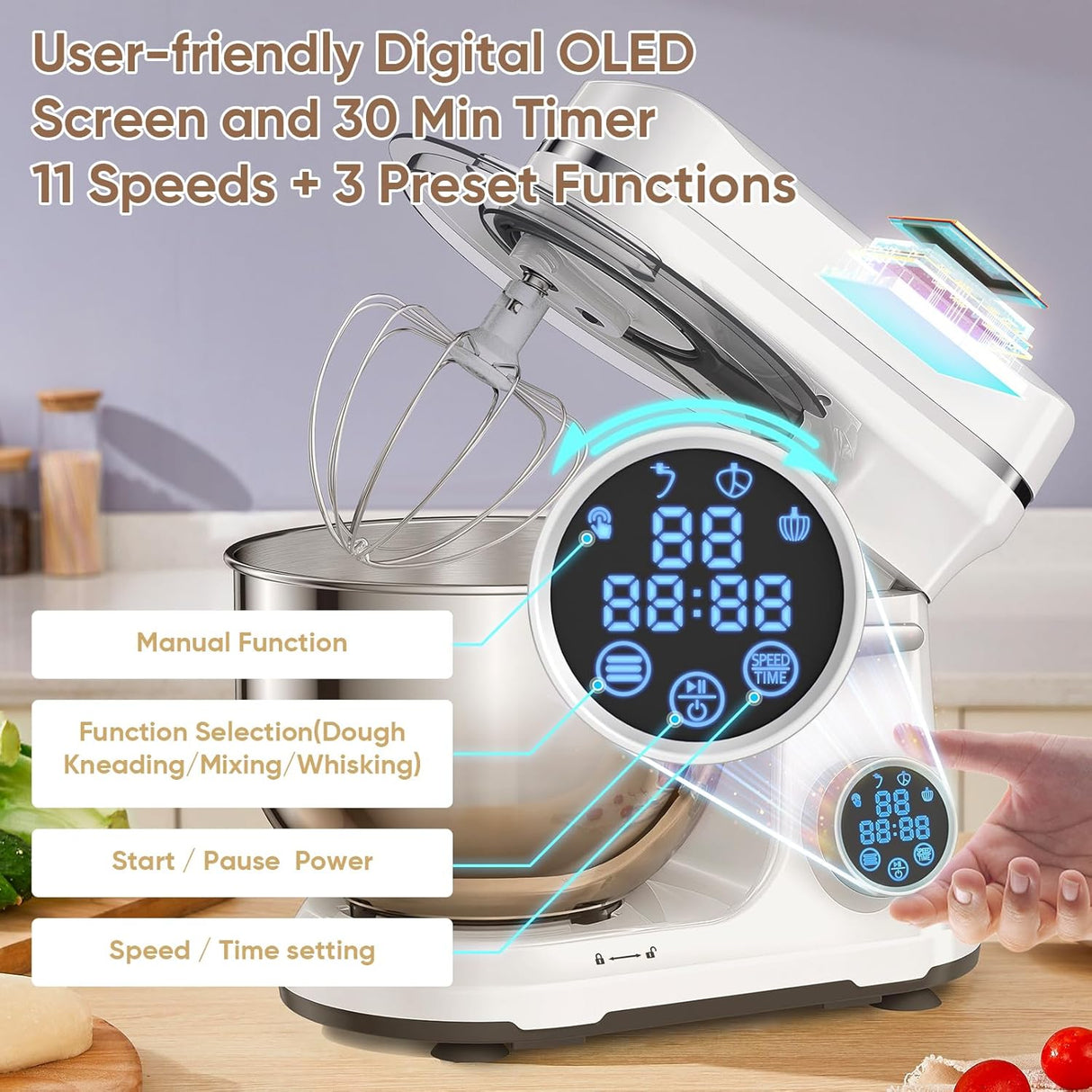 Batidora de Pie BioloMix, 1200W, 11 Velocidades, Modelo OLED