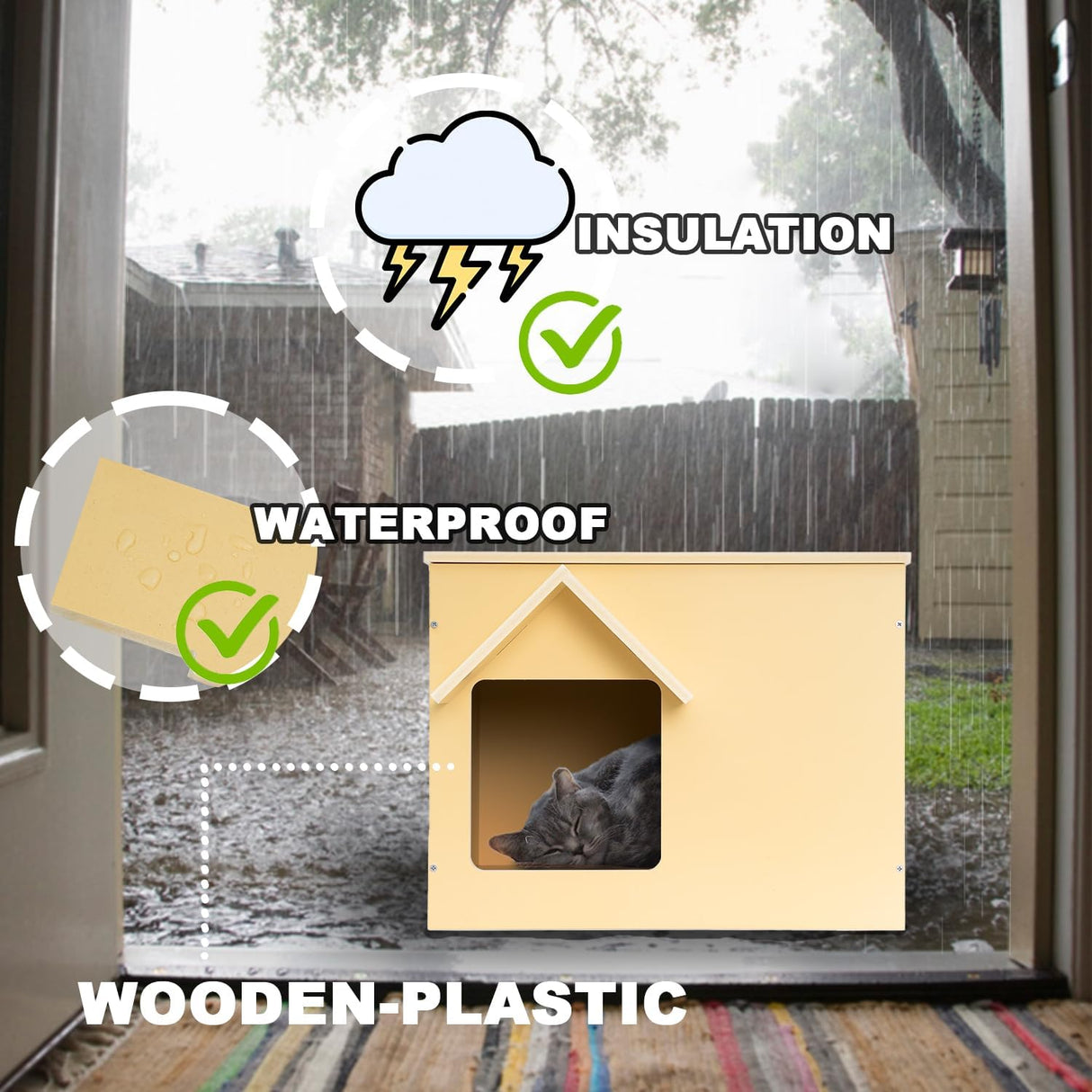 Casa para Gatos Exteriores, Refugio Feral, Aislada, Modelo Uno