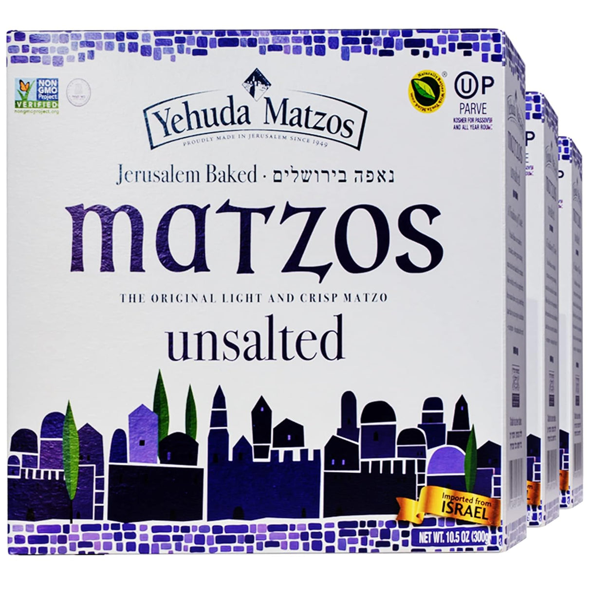 3 Packs de galletas Matzo sin sal de 10.5 onzas Yehuda