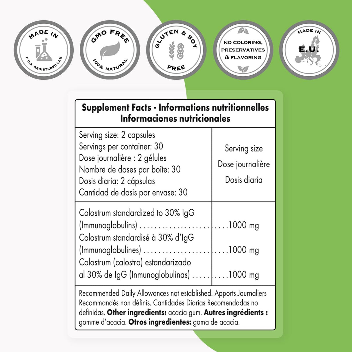 Suplemento de Colostro 1000mg - Supersmart, 60 cápsulas DR