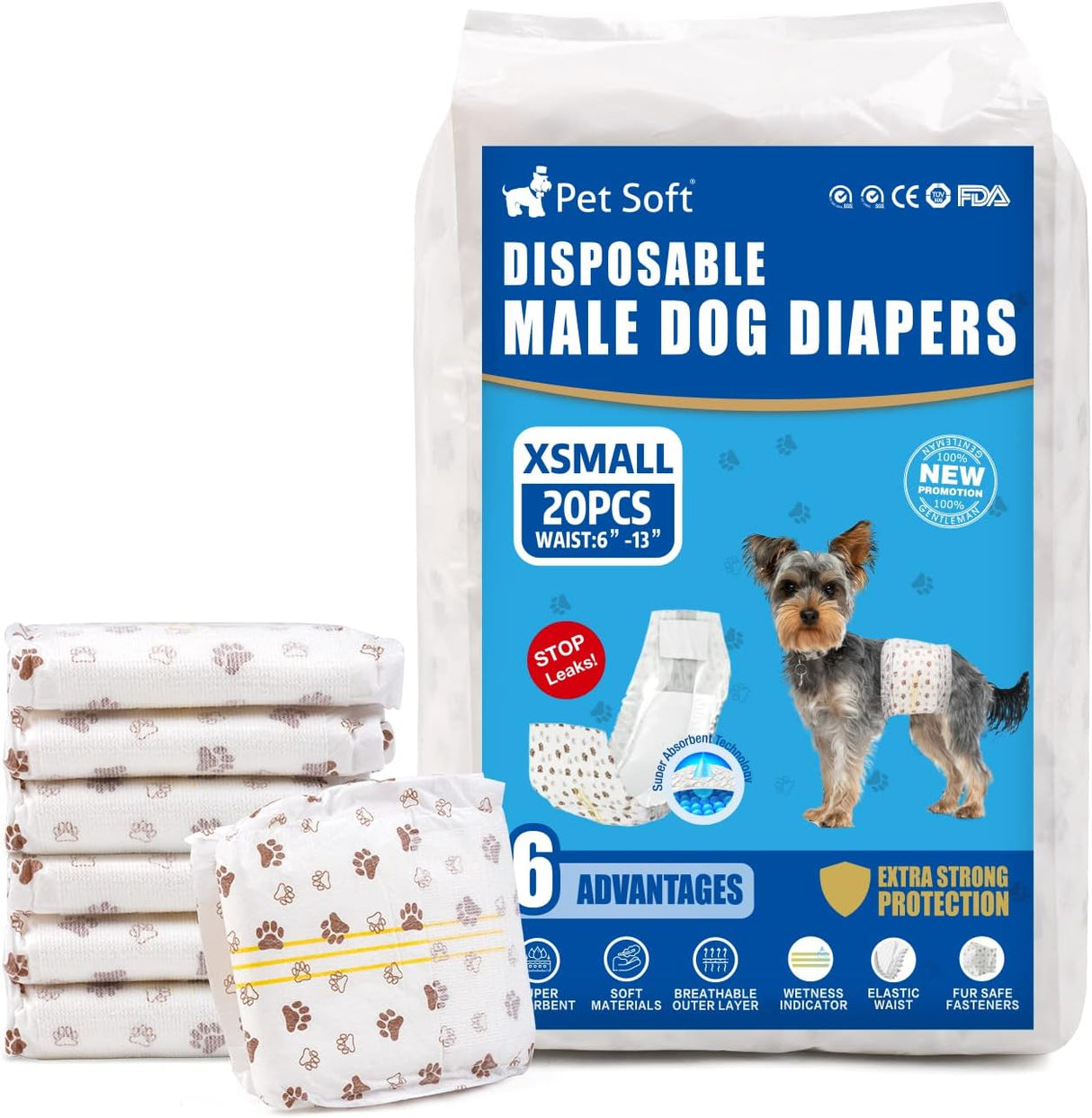 Pet Soft Pañales desechables perros machos 20 unidades, XS