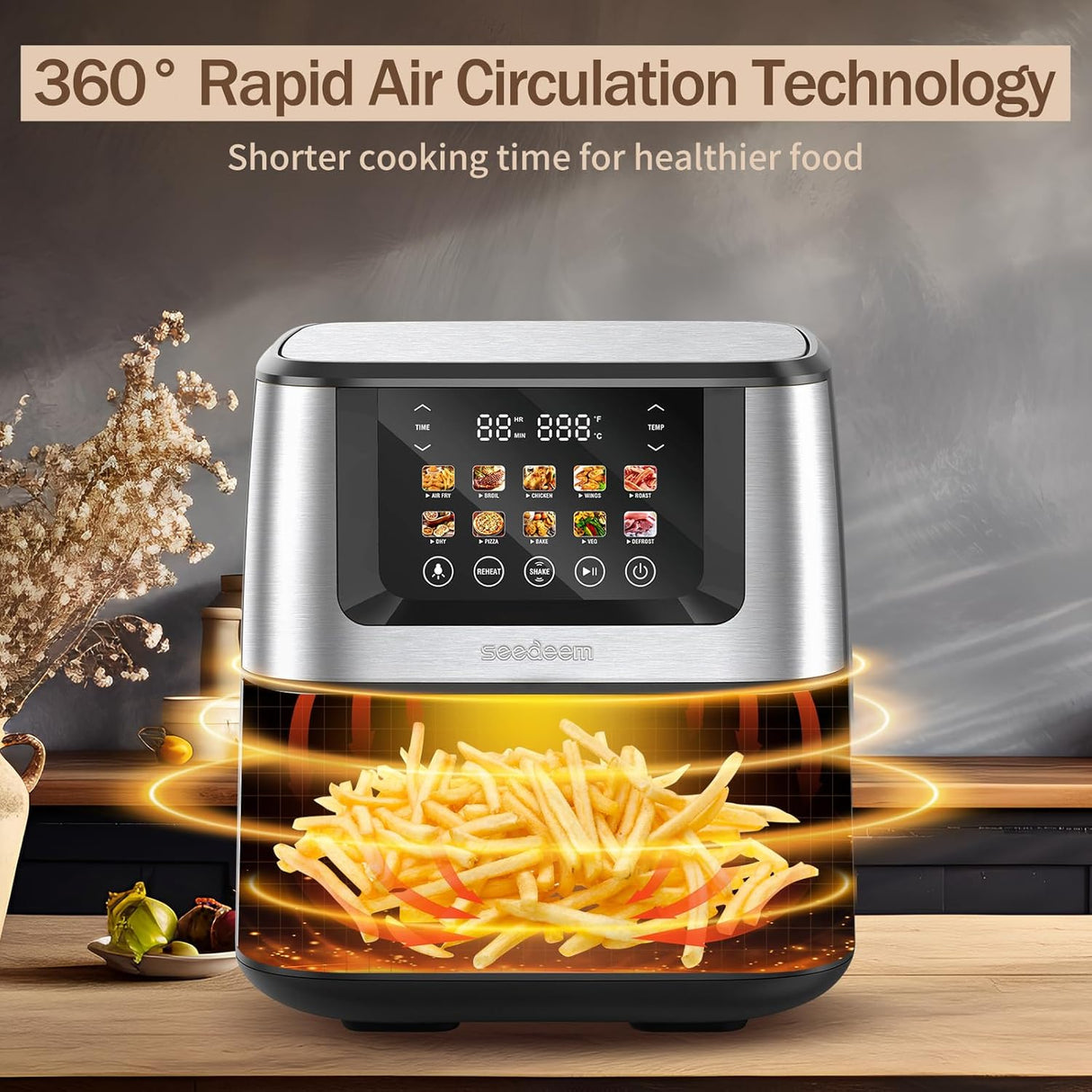 Freidora de aire SEEDEEM Max XL 10 en 1, 8 Qt, pantalla táctil