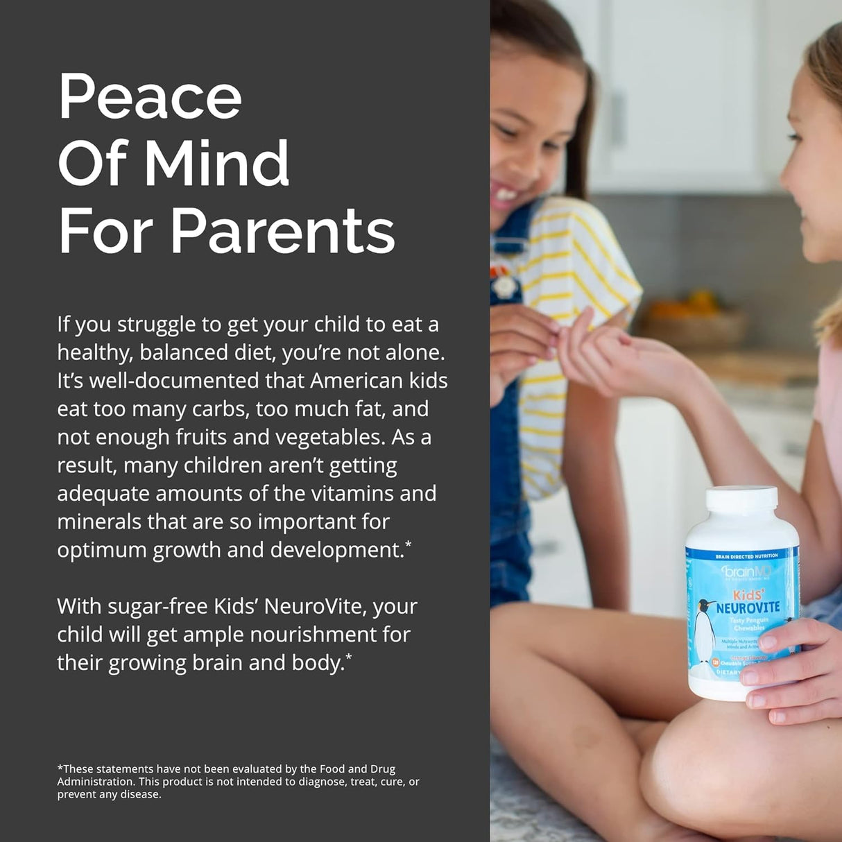 BRAINMD Dr Amen Kids NeuroVite - Sabor naranja - 120 masticables en forma de pingüino - Suplemento multivitamínico y mineral - Promueve el desarrollo y crecimiento saludables - Sin gluten - 60 porciones