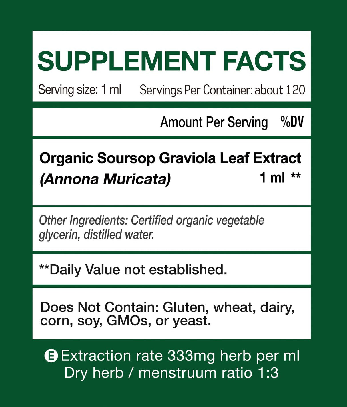 Extracto de Hoja de Soursop Graviola, Vegano, 4 Fl Oz