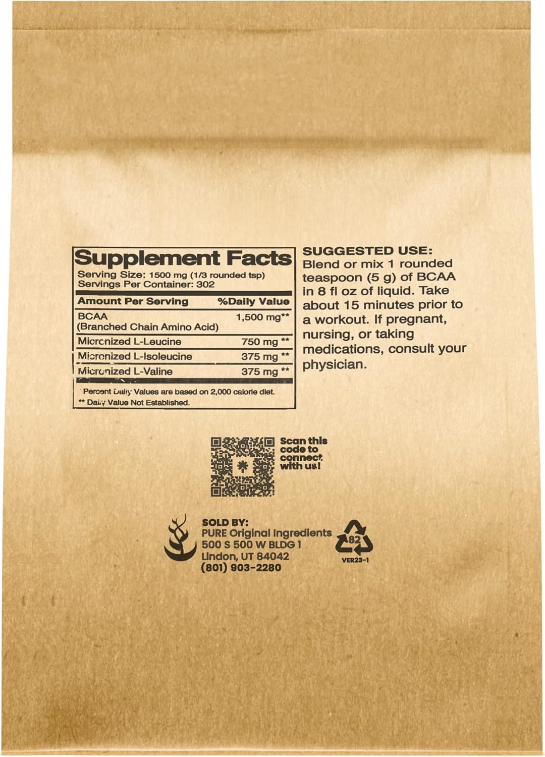 Aminoácidos BCAA sin sabor 8oz Pure Original